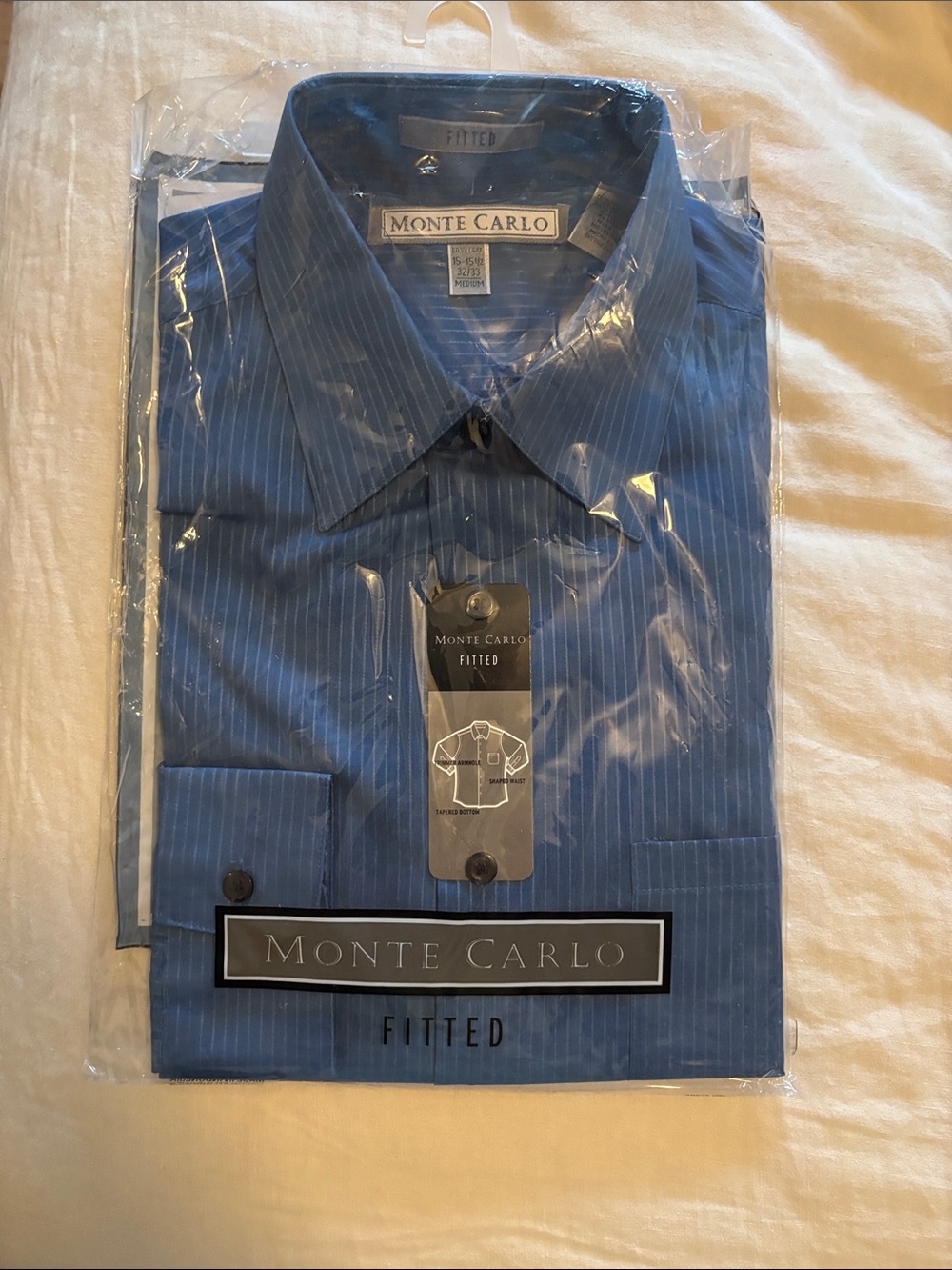 Men's Fitted Blue Pinstripe Dress Shirt